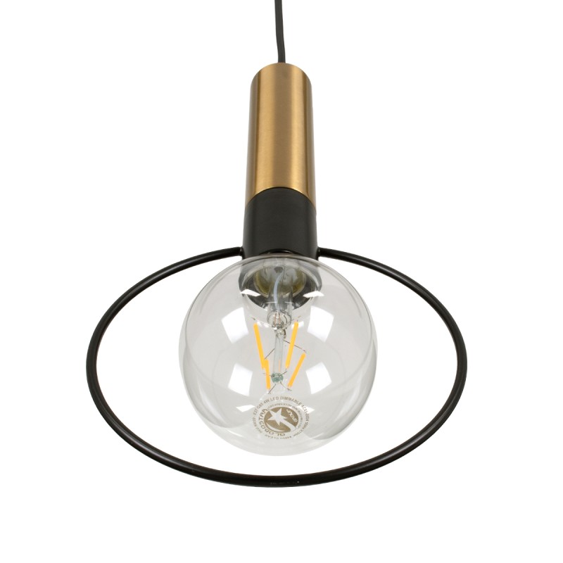 GloboStar® OLVERO 00772 Μοντέρνο Κρεμαστό Φωτιστικό Ανάρτηση Μονόφωτο 1 x E27 IP20 Μαύρο & Χρυσό Μέταλλο - Μ18 x Π4 x Y38cm