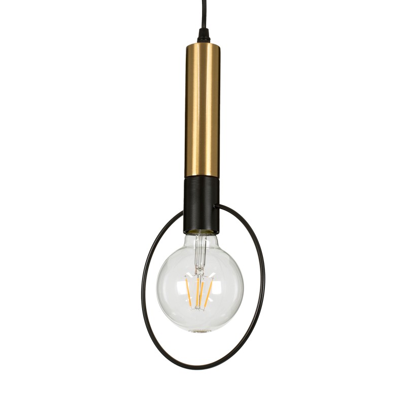 GloboStar® OLVERO 00772 Μοντέρνο Κρεμαστό Φωτιστικό Ανάρτηση Μονόφωτο 1 x E27 IP20 Μαύρο & Χρυσό Μέταλλο - Μ18 x Π4 x Y38cm