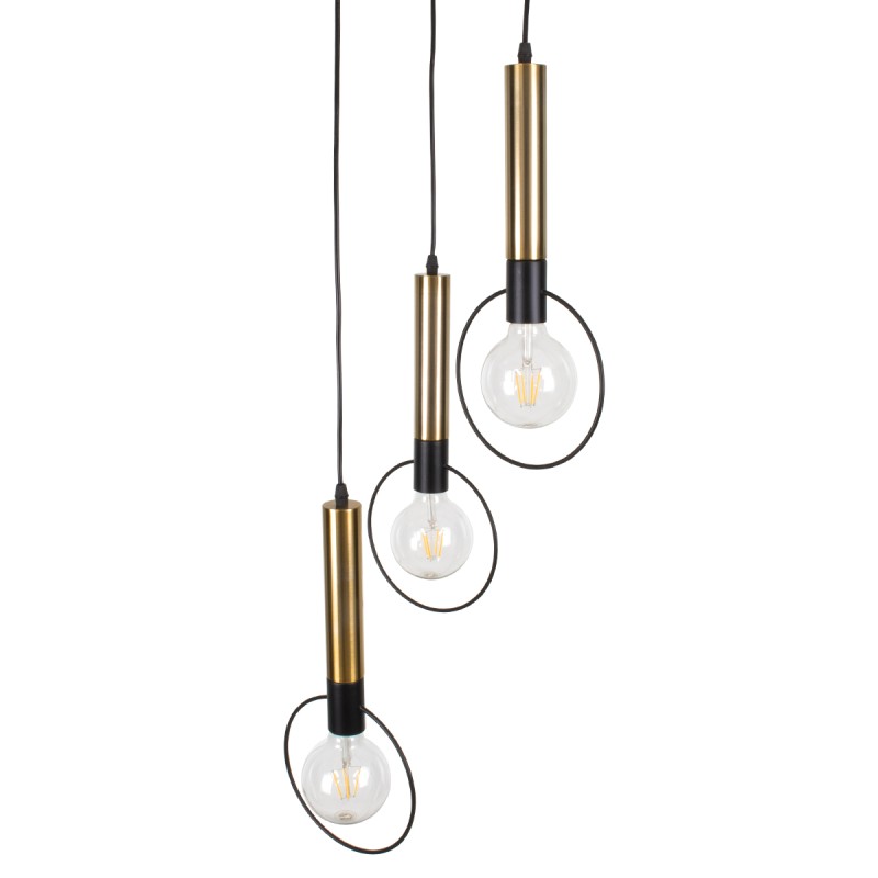GloboStar® OLVERO 00773 Μοντέρνο Κρεμαστό Φωτιστικό Ανάρτηση Τρίφωτο 3 x E27 IP20 Μαύρο & Χρυσό Μέταλλο - Μ30 x Π30 x Y130cm