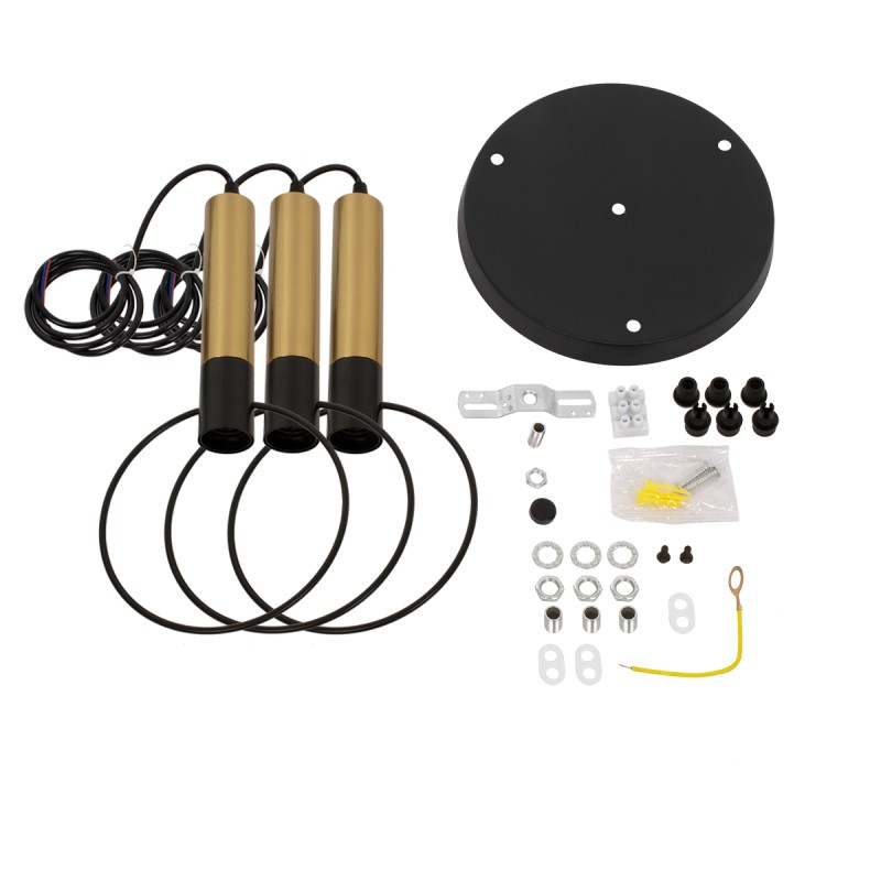 GloboStar® OLVERO 00773 Μοντέρνο Κρεμαστό Φωτιστικό Ανάρτηση Τρίφωτο 3 x E27 IP20 Μαύρο & Χρυσό Μέταλλο - Μ30 x Π30 x Y130cm