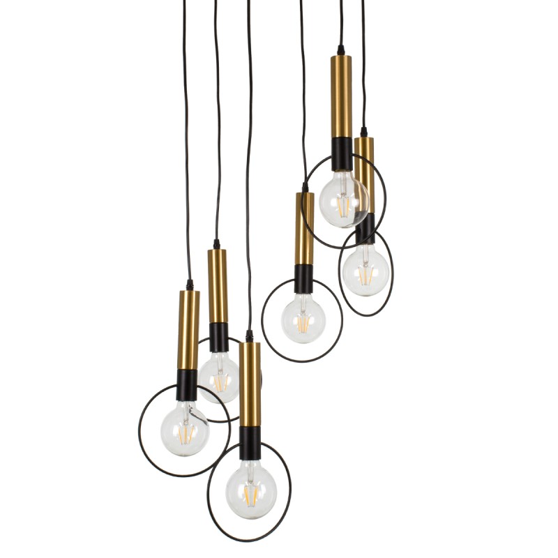 GloboStar® OLVERO 00774 Μοντέρνο Κρεμαστό Φωτιστικό Ανάρτηση Πολύφωτο 6 x E27 IP20 Μαύρο & Χρυσό Μέταλλο - Μ55 x Π55 x Y130cm