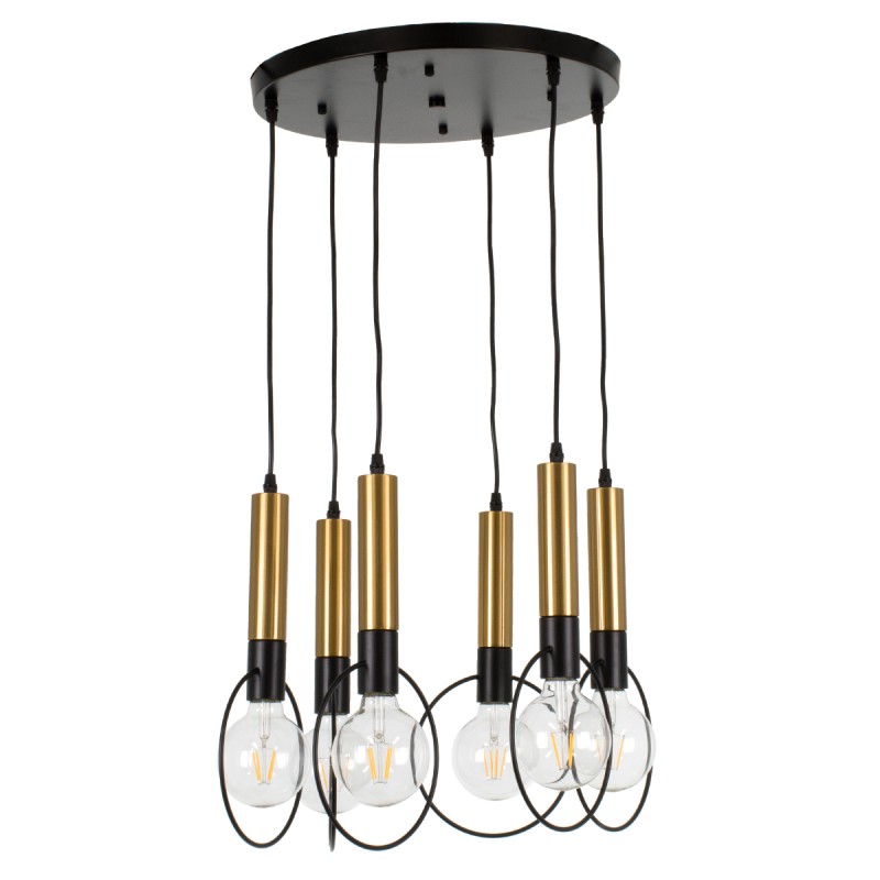 GloboStar® OLVERO 00774 Μοντέρνο Κρεμαστό Φωτιστικό Ανάρτηση Πολύφωτο 6 x E27 IP20 Μαύρο & Χρυσό Μέταλλο - Μ55 x Π55 x Y130cm