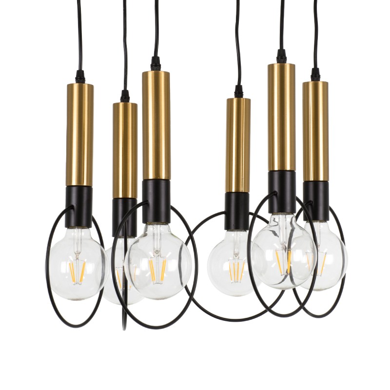 GloboStar® OLVERO 00774 Μοντέρνο Κρεμαστό Φωτιστικό Ανάρτηση Πολύφωτο 6 x E27 IP20 Μαύρο & Χρυσό Μέταλλο - Μ55 x Π55 x Y130cm