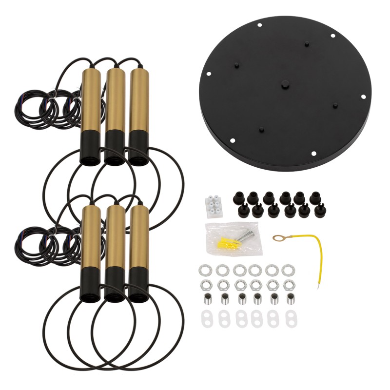 GloboStar® OLVERO 00774 Μοντέρνο Κρεμαστό Φωτιστικό Ανάρτηση Πολύφωτο 6 x E27 IP20 Μαύρο & Χρυσό Μέταλλο - Μ55 x Π55 x Y130cm