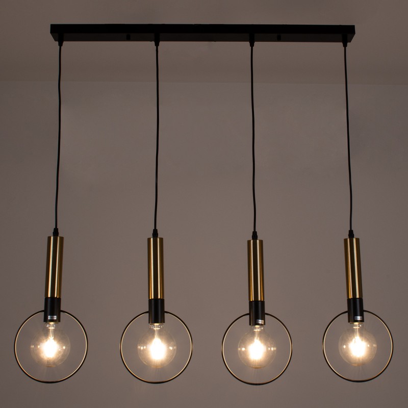 GloboStar® OLVERO 00775 Μοντέρνο Κρεμαστό Φωτιστικό Ράγα Πολύφωτο 4 x E27 IP20 Μαύρο & Χρυσό Μέταλλο - Μ90 x Π18 x Y130cm