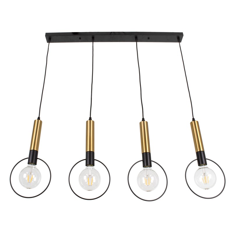GloboStar® OLVERO 00775 Μοντέρνο Κρεμαστό Φωτιστικό Ράγα Πολύφωτο 4 x E27 IP20 Μαύρο & Χρυσό Μέταλλο - Μ90 x Π18 x Y130cm