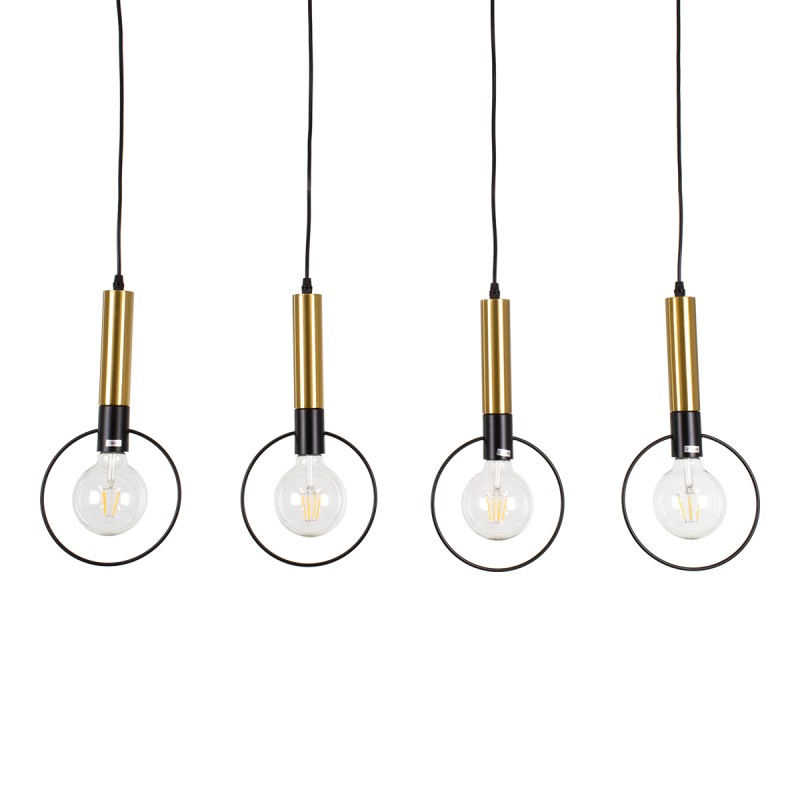 GloboStar® OLVERO 00775 Μοντέρνο Κρεμαστό Φωτιστικό Ράγα Πολύφωτο 4 x E27 IP20 Μαύρο & Χρυσό Μέταλλο - Μ90 x Π18 x Y130cm