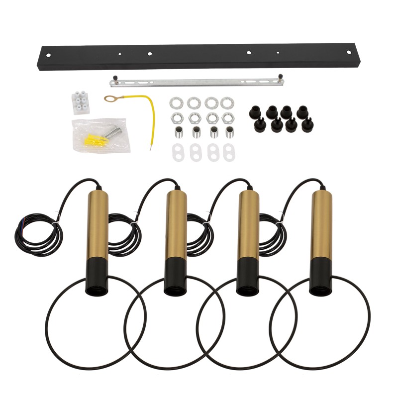 GloboStar® OLVERO 00775 Μοντέρνο Κρεμαστό Φωτιστικό Ράγα Πολύφωτο 4 x E27 IP20 Μαύρο & Χρυσό Μέταλλο - Μ90 x Π18 x Y130cm