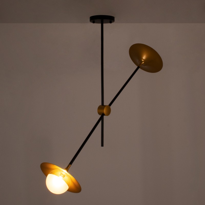 GloboStar® JOLIET 00778 Μοντέρνο Φωτιστικό Οροφής Πλέγμα Δίφωτο 2 x G9 IP20 Μαύρο & Χρυσό Μέταλλο - Μ93 x Π20 x Υ100cm