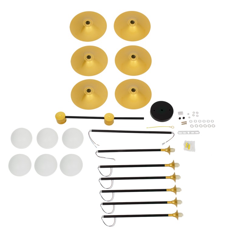 GloboStar® JOLIET 00780 Μοντέρνο Φωτιστικό Οροφής Πλέγμα Πολύφωτο 6 x G9 IP20 Μαύρο & Χρυσό Μέταλλο - Μ93 x Π93 x Υ87cm