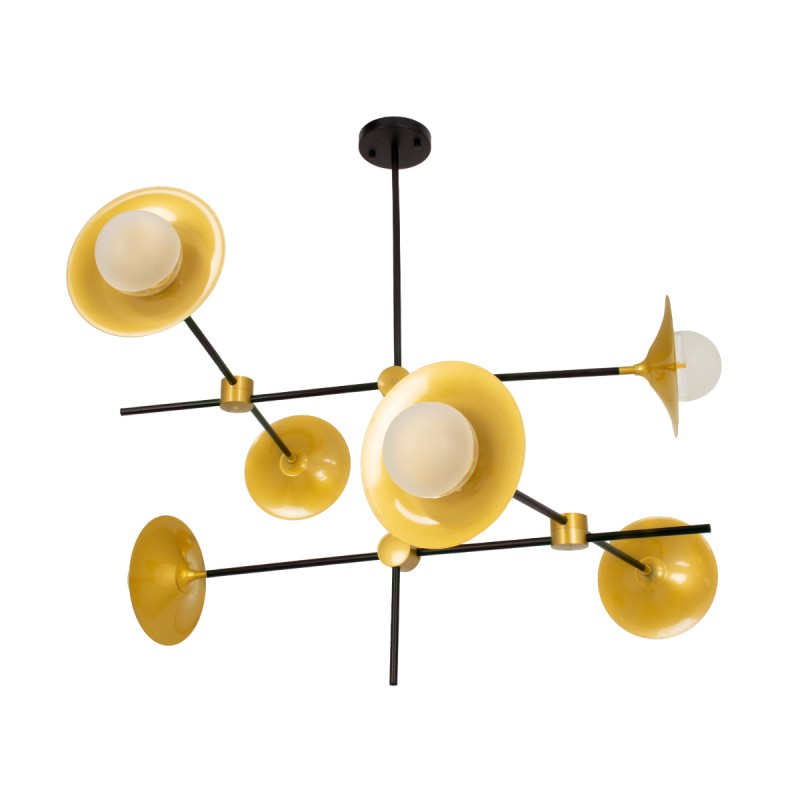 GloboStar® JOLIET 00780 Μοντέρνο Φωτιστικό Οροφής Πλέγμα Πολύφωτο 6 x G9 IP20 Μαύρο & Χρυσό Μέταλλο - Μ93 x Π93 x Υ87cm