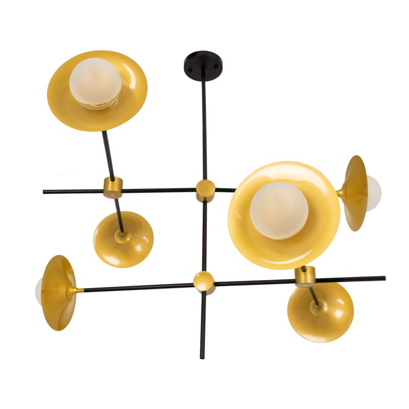 GloboStar® JOLIET 00780 Μοντέρνο Φωτιστικό Οροφής Πλέγμα Πολύφωτο 6 x G9 IP20 Μαύρο & Χρυσό Μέταλλο - Μ93 x Π93 x Υ87cm