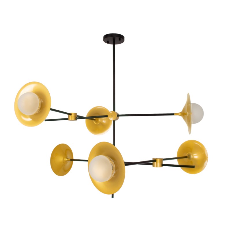 GloboStar® JOLIET 00780 Μοντέρνο Φωτιστικό Οροφής Πλέγμα Πολύφωτο 6 x G9 IP20 Μαύρο & Χρυσό Μέταλλο - Μ93 x Π93 x Υ87cm