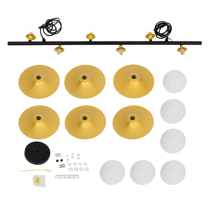 GloboStar® JOLIET 00783 Μοντέρνο Κρεμαστό Φωτιστικό Ανάρτηση Πολύφωτο 6 x G9 Μαύρο & Χρυσό Μέταλλο - Μ95 x Π28 x Υ20cm