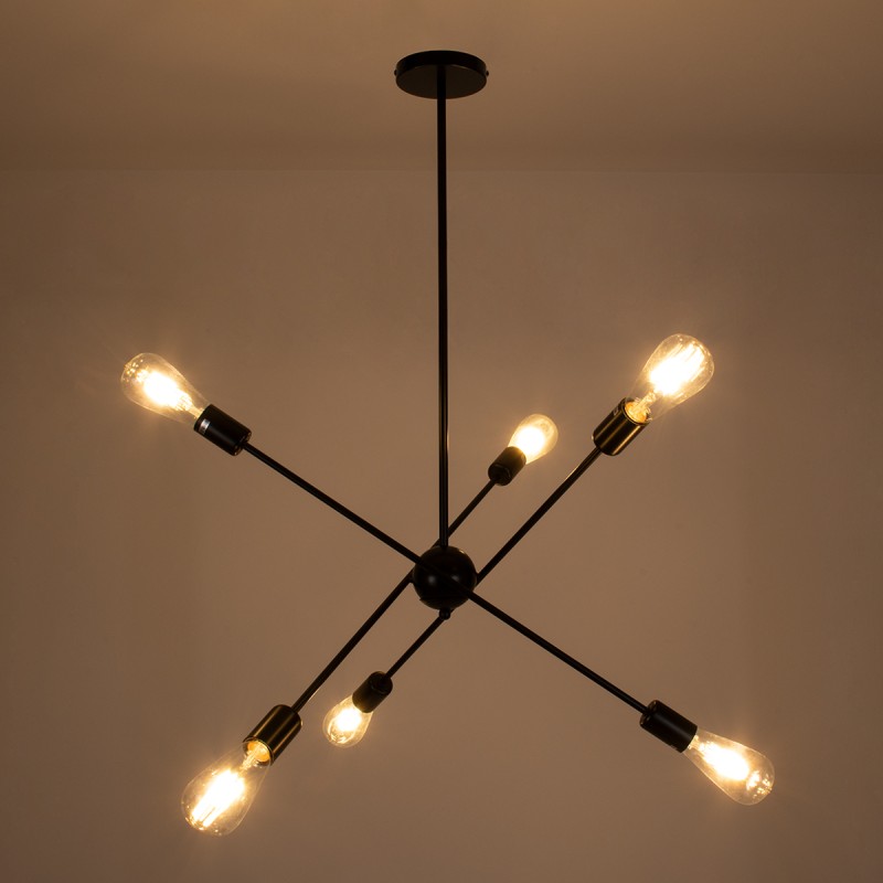 GloboStar® ZANE 00784 Μοντέρνο Φωτιστικό Οροφής Πλέγμα Πολύφωτο 6 x E27 IP20 Μαύρο Μέταλλο - Μ70 x Π70 x Υ100cm