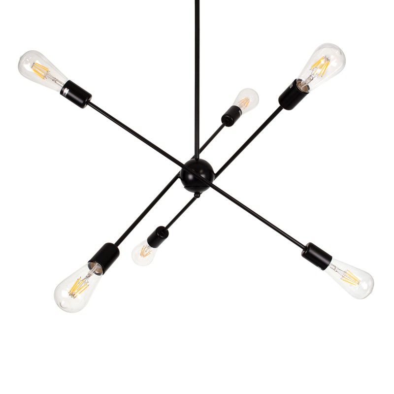 GloboStar® ZANE 00784 Μοντέρνο Φωτιστικό Οροφής Πλέγμα Πολύφωτο 6 x E27 IP20 Μαύρο Μέταλλο - Μ70 x Π70 x Υ100cm