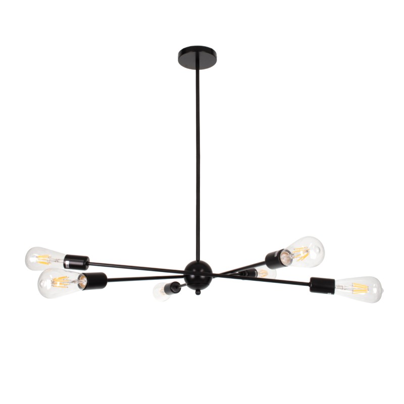 GloboStar® ZANE 00784 Μοντέρνο Φωτιστικό Οροφής Πλέγμα Πολύφωτο 6 x E27 IP20 Μαύρο Μέταλλο - Μ70 x Π70 x Υ100cm