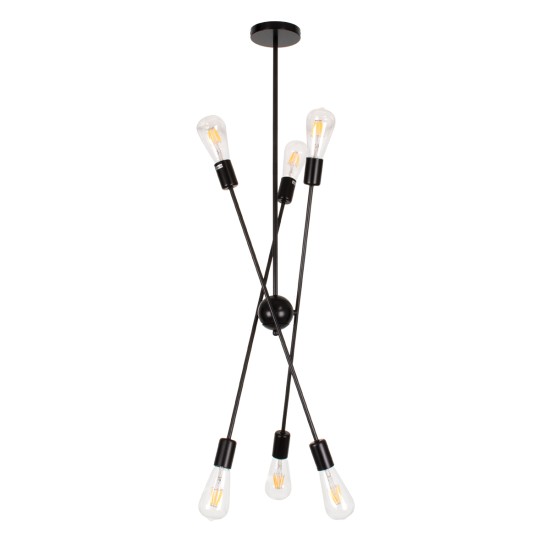 GloboStar® ZANE 00784 Μοντέρνο Φωτιστικό Οροφής Πλέγμα Πολύφωτο 6 x E27 IP20 Μαύρο Μέταλλο - Μ70 x Π70 x Υ100cm
