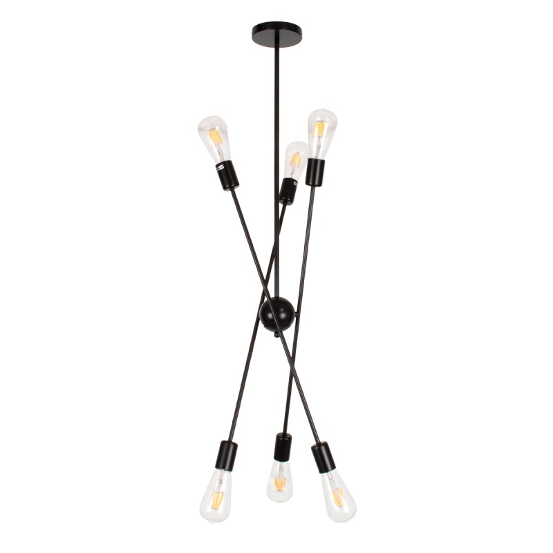 GloboStar® ZANE 00784 Μοντέρνο Φωτιστικό Οροφής Πλέγμα Πολύφωτο 6 x E27 IP20 Μαύρο Μέταλλο - Μ70 x Π70 x Υ100cm