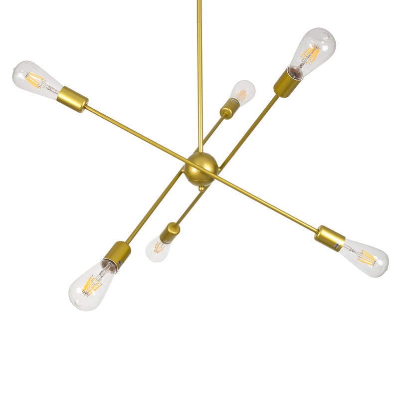 GloboStar® ZANE 00786 Μοντέρνο Φωτιστικό Οροφής Πλέγμα Πολύφωτο 6 x E27 IP20 Χρυσό Μέταλλο - Μ70 x Π70 x Υ100cm