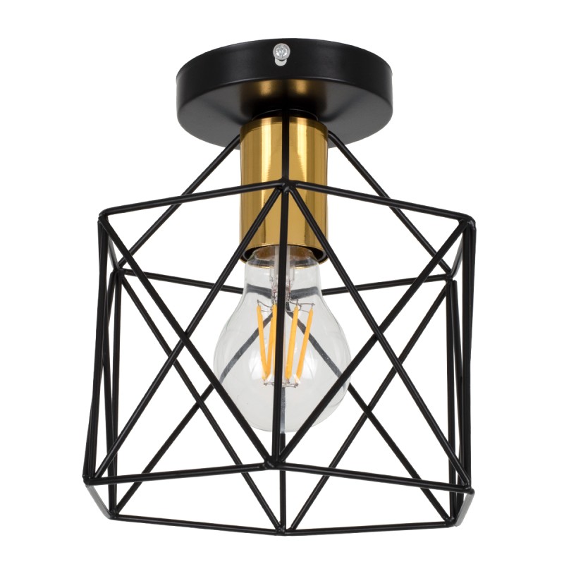 GloboStar® TRON 00792 Μοντέρνο Φωτιστικό Οροφής Πλέγμα Μονόφωτο 1 x E27 IP20 Μαύρο & Χρυσό Μέταλλο - Μ18 x Π18 x Υ19.5cm