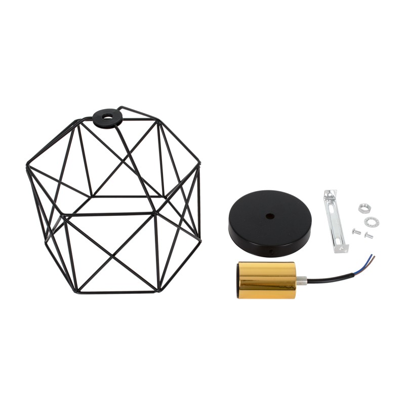 GloboStar® TRON 00792 Μοντέρνο Φωτιστικό Οροφής Πλέγμα Μονόφωτο 1 x E27 IP20 Μαύρο & Χρυσό Μέταλλο - Μ18 x Π18 x Υ19.5cm