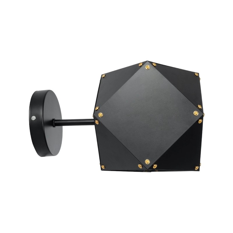 GloboStar® WELLES 00794 Μοντέρνο Επιτοίχιο Φωτιστικό Απλίκα Μονόφωτο 1 x E27 IP20 Μαύρο & Χρυσό Μέταλλο - Μ17 x Π28 x Υ17cm