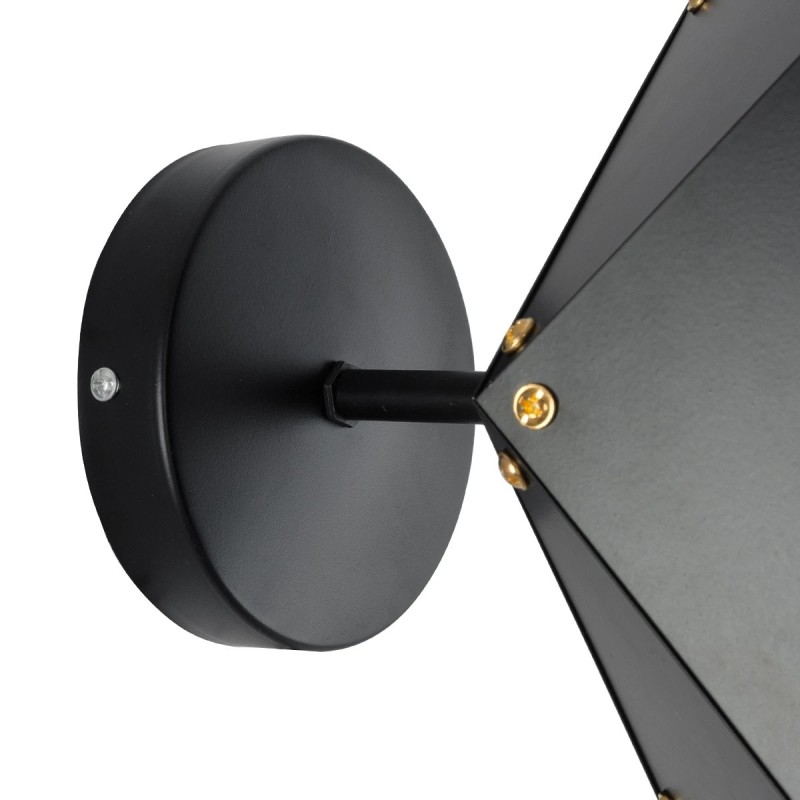 GloboStar® WELLES 00794 Μοντέρνο Επιτοίχιο Φωτιστικό Απλίκα Μονόφωτο 1 x E27 IP20 Μαύρο & Χρυσό Μέταλλο - Μ17 x Π28 x Υ17cm