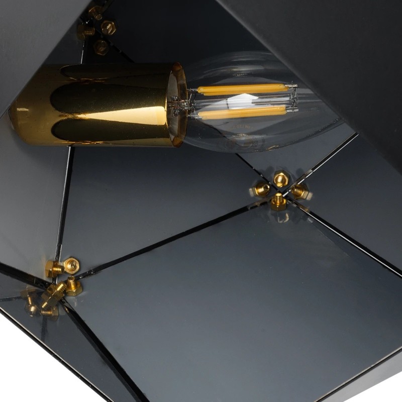 GloboStar® WELLES 00794 Μοντέρνο Επιτοίχιο Φωτιστικό Απλίκα Μονόφωτο 1 x E27 IP20 Μαύρο & Χρυσό Μέταλλο - Μ17 x Π28 x Υ17cm