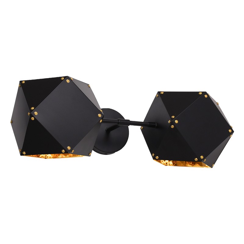 GloboStar® WELLES 00795 Μοντέρνο Επιτοίχιο Φωτιστικό Απλίκα Δίφωτο 2 x E27 IP20 Μαύρο & Χρυσό Μέταλλο - Μ52 x Π21 x Υ17cm
