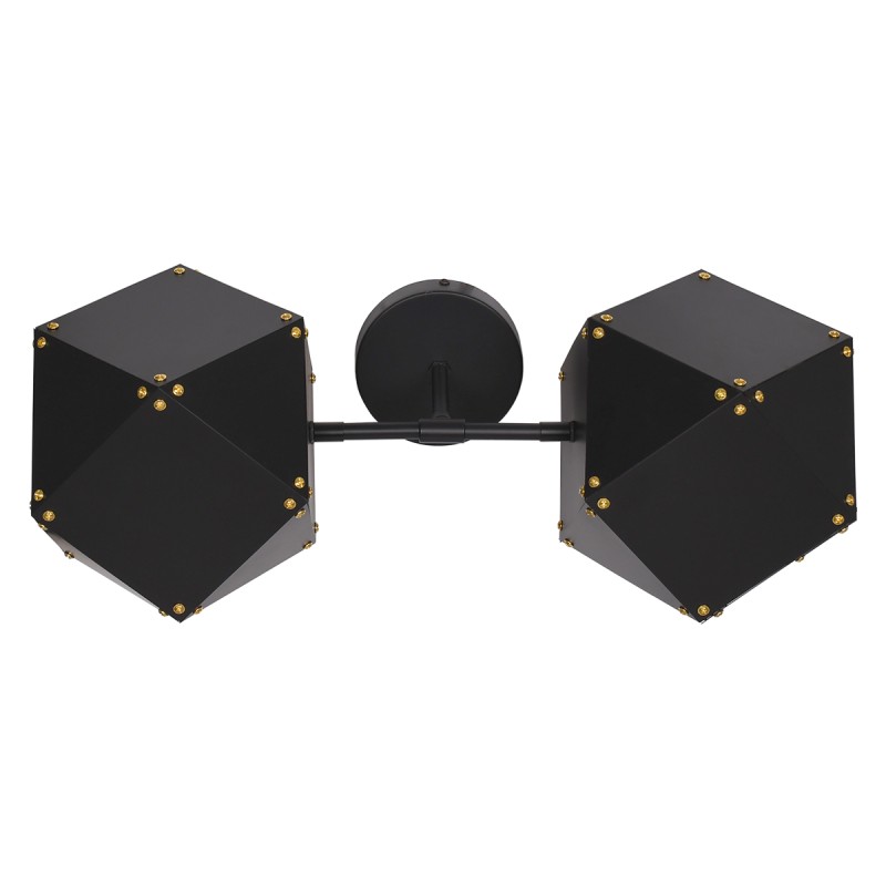 GloboStar® WELLES 00795 Μοντέρνο Επιτοίχιο Φωτιστικό Απλίκα Δίφωτο 2 x E27 IP20 Μαύρο & Χρυσό Μέταλλο - Μ52 x Π21 x Υ17cm