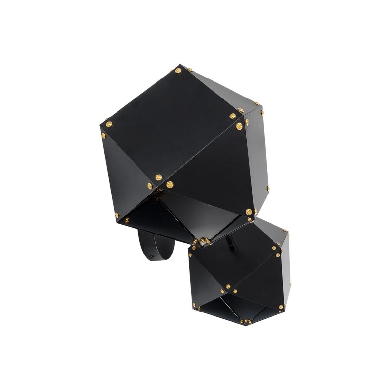 GloboStar® WELLES 00795 Μοντέρνο Επιτοίχιο Φωτιστικό Απλίκα Δίφωτο 2 x E27 IP20 Μαύρο & Χρυσό Μέταλλο - Μ52 x Π21 x Υ17cm