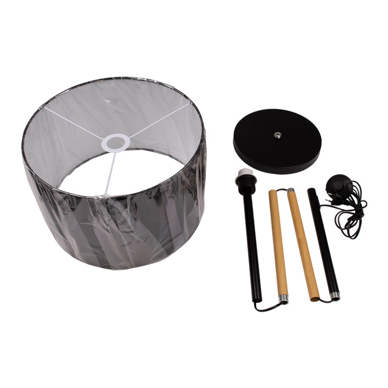 GloboStar® ASHLEY 00824 Μοντέρνο Επιδαπέδιο Φωτιστικό Μονόφωτο 1 x E27 IP20 Μαύρο Μέταλλο, Μαύρο Ύφασμα με Μπεζ Ξύλο - Μ40 x Π40 x Υ145cm