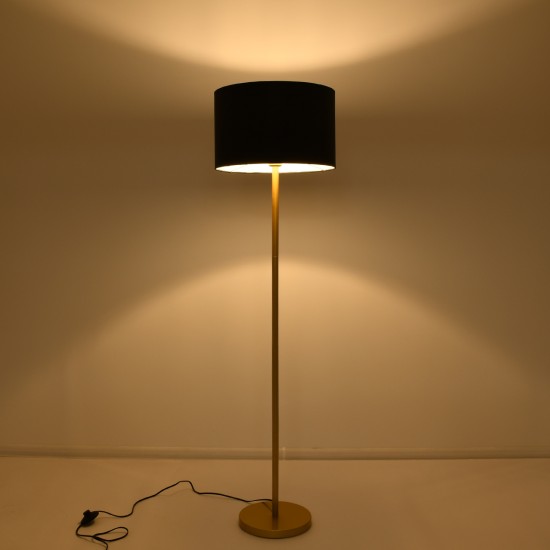 GloboStar® ASHLEY 00825 Μοντέρνο Επιδαπέδιο Φωτιστικό Μονόφωτο 1 x E27 IP20 Χρυσό Μέταλλο με Μαύρο Ύφασμα - Μ40 x Π40 x Υ148cm