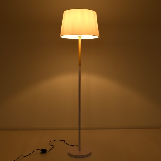 GloboStar® CEDAR 00828 Μοντέρνο Επιδαπέδιο Φωτιστικό Μονόφωτο 1 x E27 IP20 Λευκό Μέταλλο, Λευκό Ύφασμα με Μπεζ Ξύλο - Μ40 x Π40 x Υ148cm