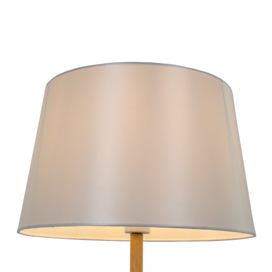 GloboStar® CEDAR 00828 Μοντέρνο Επιδαπέδιο Φωτιστικό Μονόφωτο 1 x E27 IP20 Λευκό Μέταλλο, Λευκό Ύφασμα με Μπεζ Ξύλο - Μ40 x Π40 x Υ148cm