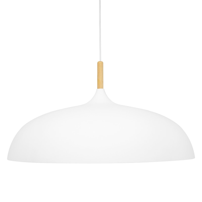 GloboStar® VALLETE 00837 Μοντέρνο Κρεμαστό Φωτιστικό Καμπάνα Μονόφωτο 1 x E27 IP20 Λευκό Μέταλλο με Μπεζ Ξύλο - Μ60 x Π60 x Υ35cm