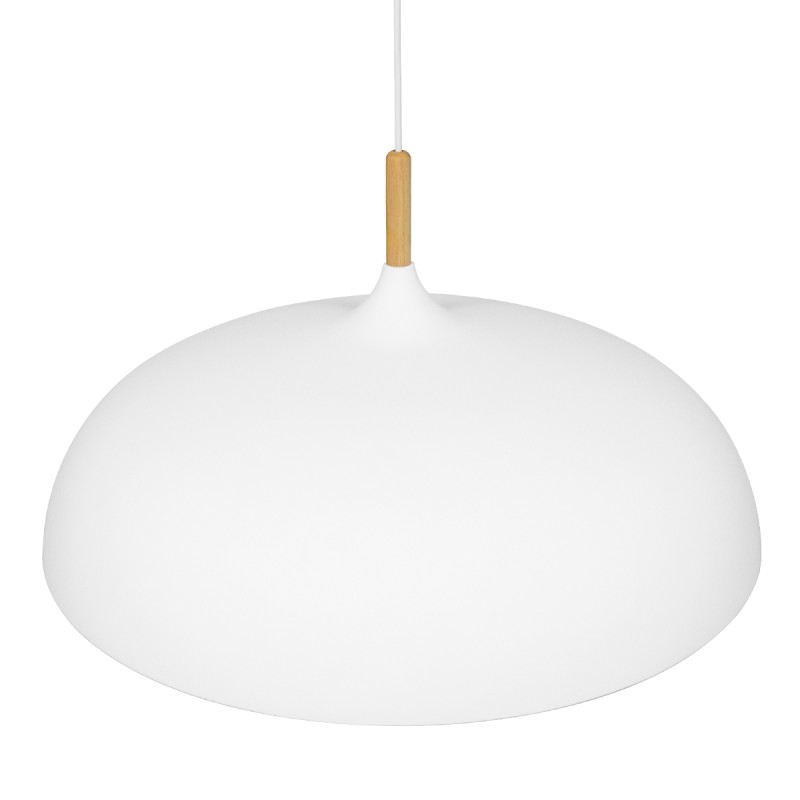 GloboStar® VALLETE 00837 Μοντέρνο Κρεμαστό Φωτιστικό Καμπάνα Μονόφωτο 1 x E27 IP20 Λευκό Μέταλλο με Μπεζ Ξύλο - Μ60 x Π60 x Υ35cm