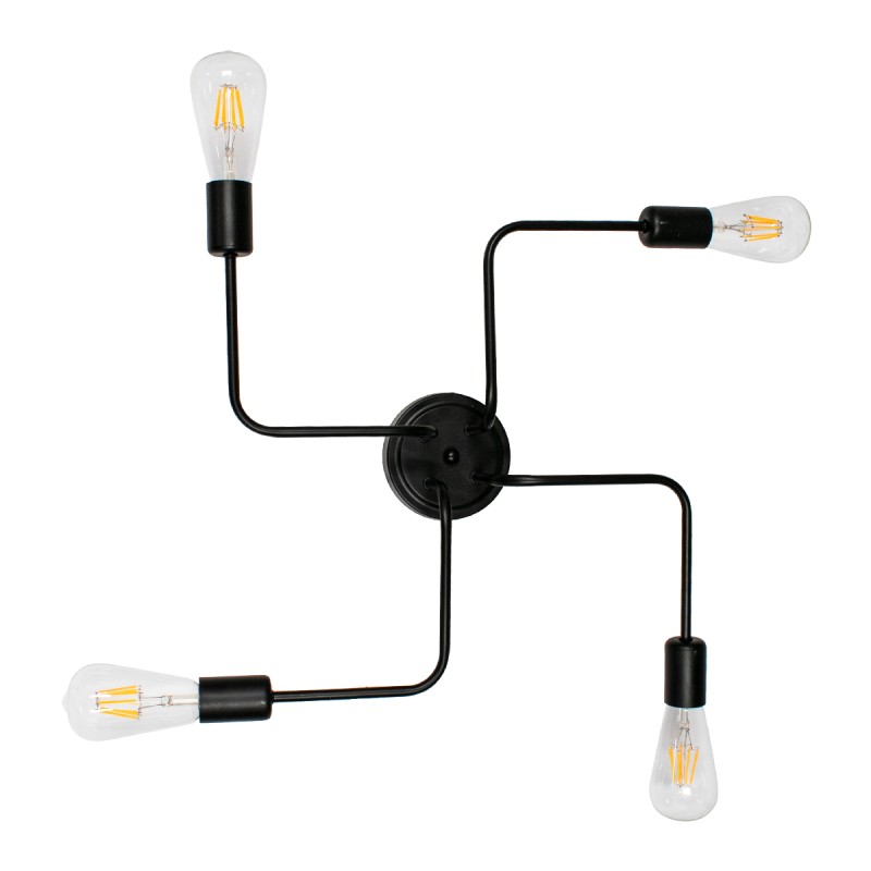 GloboStar® LIBERTA 00838 Μοντέρνο Φωτιστικό Οροφής Πλέγμα Πολύφωτο 4 x E27 IP20 Μαύρο Μέταλλο - Μ44.5 x Π44.5 x Υ12cm