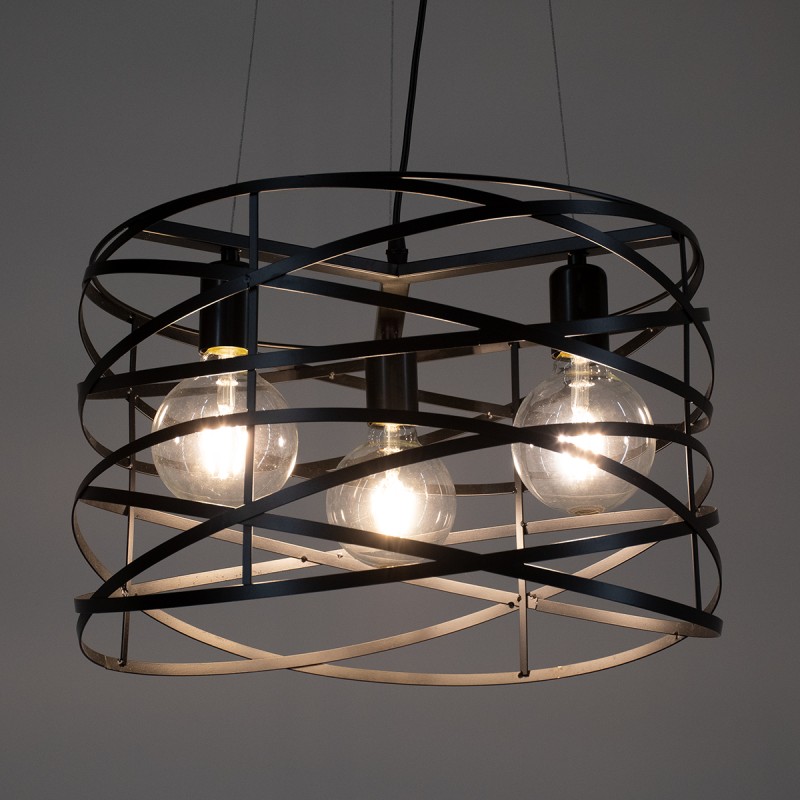 GloboStar® TOKEN 00855 Μοντέρνο Κρεμαστό Φωτιστικό Πλέγμα Τρίφωτο 3 x E27 IP20 Μαύρο Μέταλλο - Μ43 x Π43 x Υ29cm