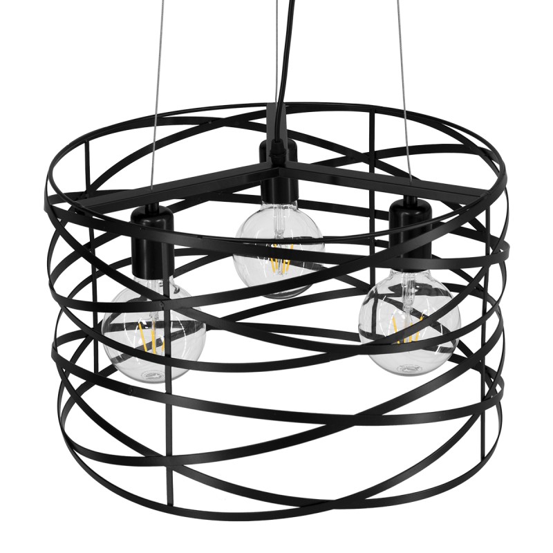 GloboStar® TOKEN 00855 Μοντέρνο Κρεμαστό Φωτιστικό Πλέγμα Τρίφωτο 3 x E27 IP20 Μαύρο Μέταλλο - Μ43 x Π43 x Υ29cm
