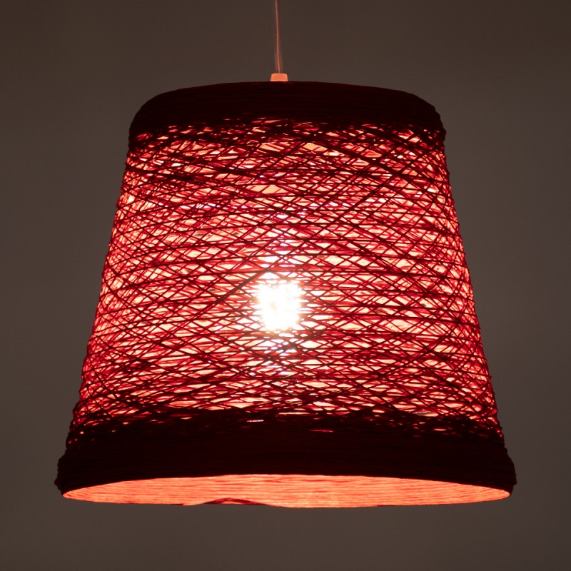 GloboStar® PLAYROOM 00863 Vintage Κρεμαστό Φωτιστικό Καμπάνα Μονόφωτο 1 x E27 IP20 Κόκκινο Rattan - Μ32 x Π32 x Υ27cm