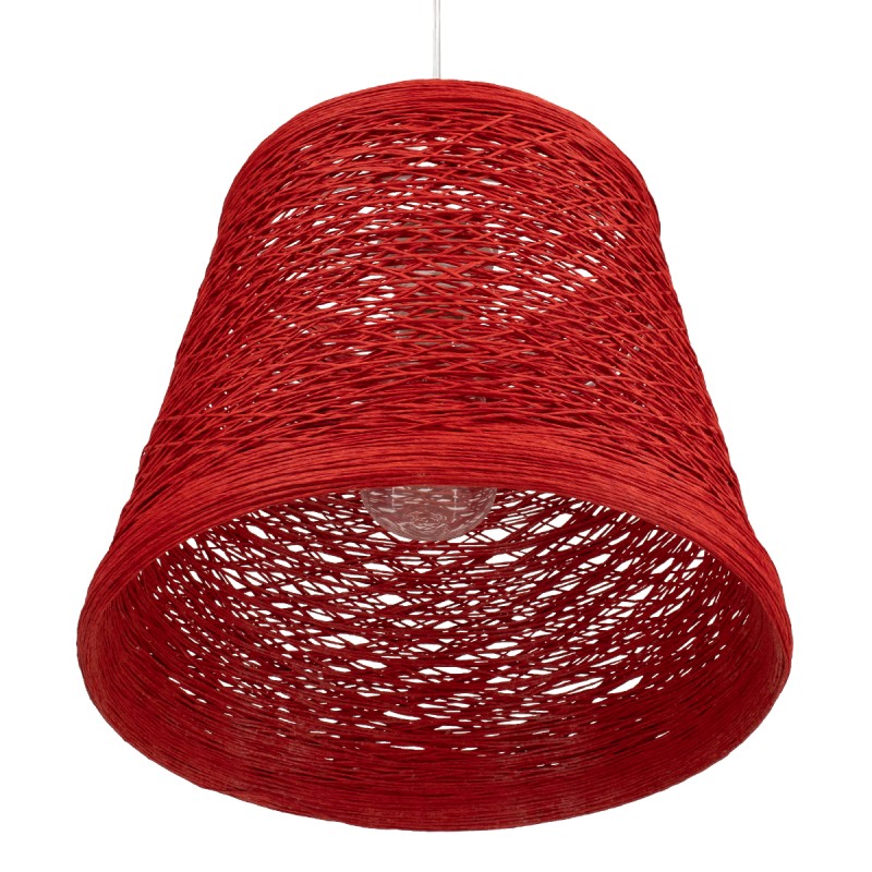 GloboStar® PLAYROOM 00863 Vintage Κρεμαστό Φωτιστικό Καμπάνα Μονόφωτο 1 x E27 IP20 Κόκκινο Rattan - Μ32 x Π32 x Υ27cm