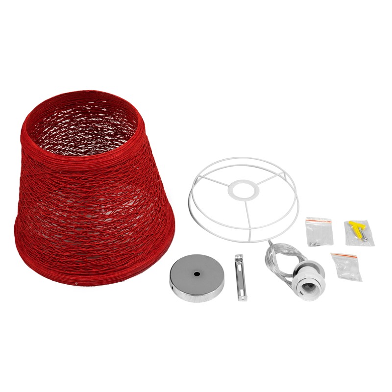 GloboStar® PLAYROOM 00863 Vintage Κρεμαστό Φωτιστικό Καμπάνα Μονόφωτο 1 x E27 IP20 Κόκκινο Rattan - Μ32 x Π32 x Υ27cm