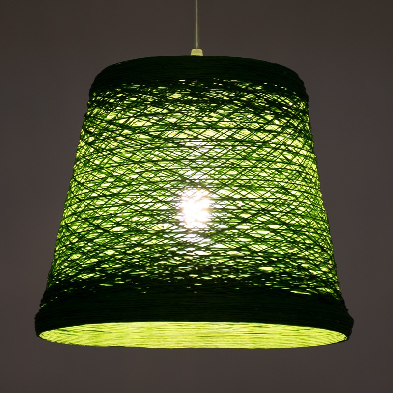 GloboStar® PLAYROOM 00864 Vintage Κρεμαστό Φωτιστικό Καμπάνα Μονόφωτο 1 x E27 IP20 Πράσινο Rattan - Μ32 x Π32 x Υ27cm