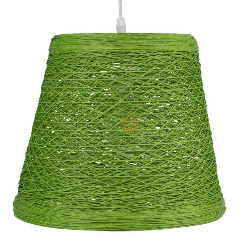 GloboStar® PLAYROOM 00864 Vintage Κρεμαστό Φωτιστικό Καμπάνα Μονόφωτο 1 x E27 IP20 Πράσινο Rattan - Μ32 x Π32 x Υ27cm