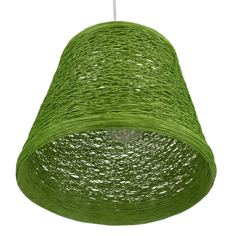GloboStar® PLAYROOM 00864 Vintage Κρεμαστό Φωτιστικό Καμπάνα Μονόφωτο 1 x E27 IP20 Πράσινο Rattan - Μ32 x Π32 x Υ27cm
