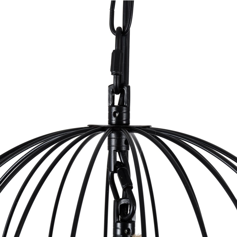 GloboStar® MERLIN 00865 Vintage Κρεμαστό Φωτιστικό Πλέγμα Τρίφωτο 3 x E14 IP20 Μαύρο Μέταλλο με Μπεζ Σχοινί - Μ28 x Π28 x Υ40cm