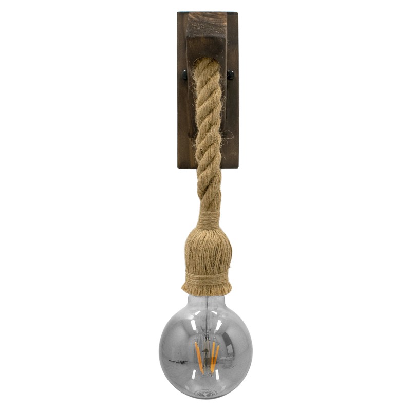 GloboStar® VANITY 00878 Vintage Επιτοίχιο Φωτιστικό Απλίκα Μονόφωτο 1 x E27 IP20 Καφέ Ξύλο με Μπεζ Σχοινί - Μ7 x Π15 x Υ30cm