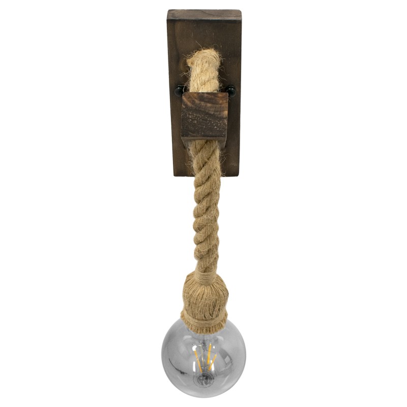 GloboStar® VANITY 00878 Vintage Επιτοίχιο Φωτιστικό Απλίκα Μονόφωτο 1 x E27 IP20 Καφέ Ξύλο με Μπεζ Σχοινί - Μ7 x Π15 x Υ30cm